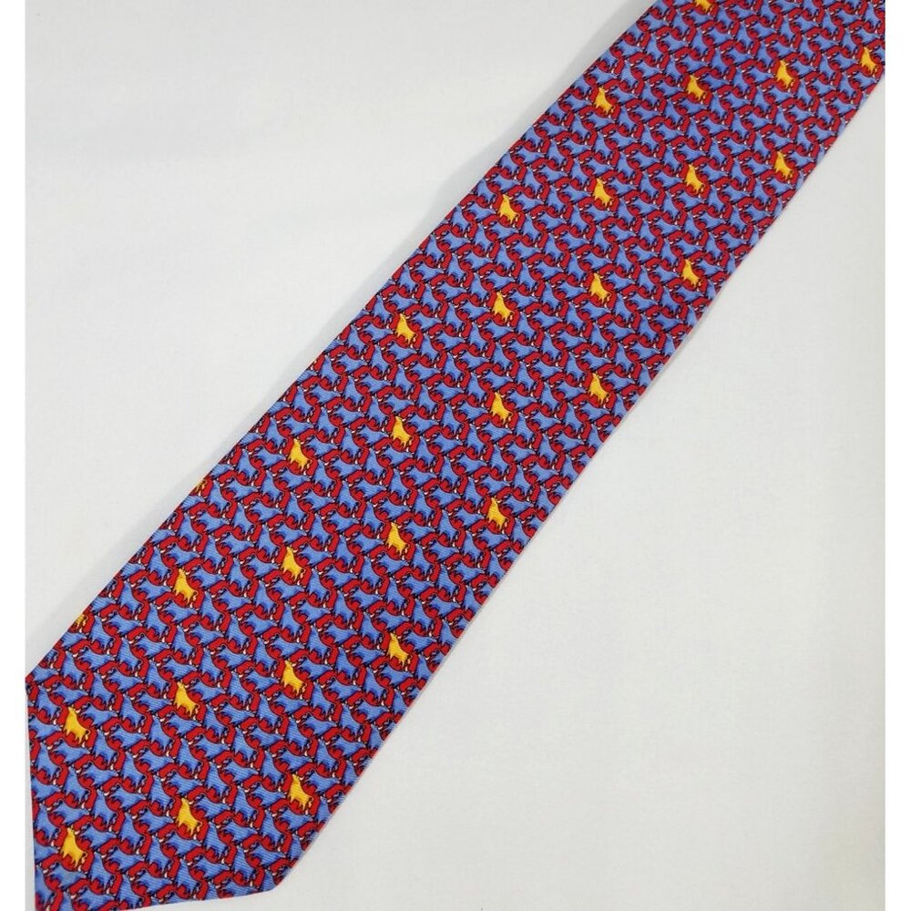 Jos A. Bank Mens Silk Tie Executive Collection Red Blue Cow Bull Steer Print